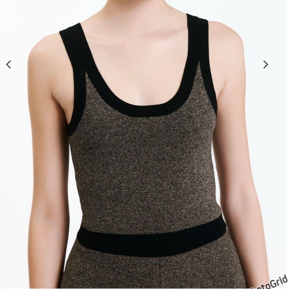 Nude Lucy Active Knit Crop Tank Small Black Brown Heather Women